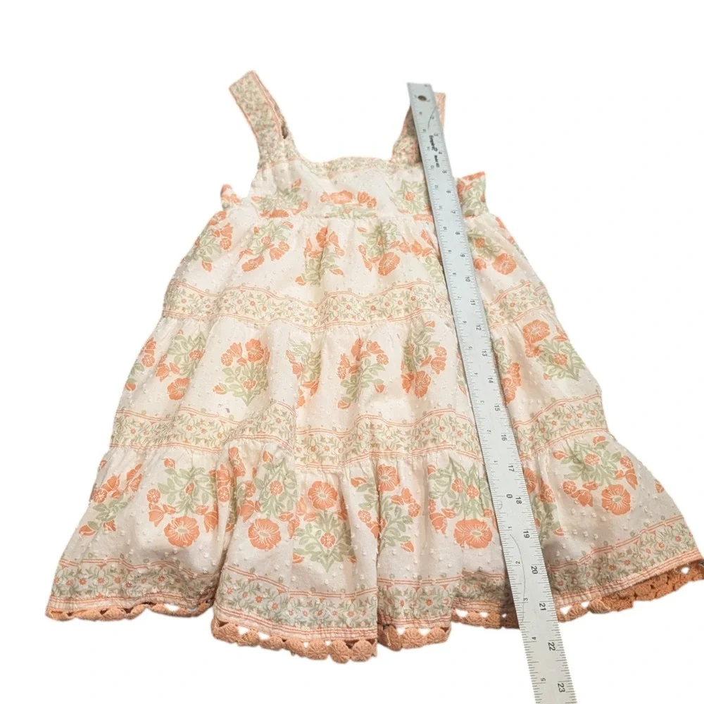 Tommy Bahama Girls Floral‎ Tiered Swiss Dot Dress Peach Green Cotton Size 5T